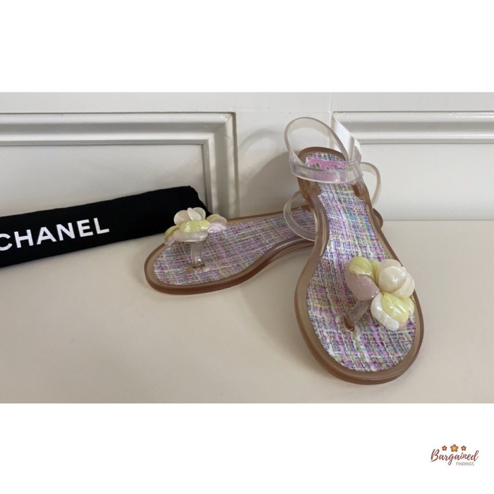 Authentic CHANEL Pink CC Clear Camelia Jelly Strap Flip Flops Flat Sandals 36/6 - Picture 11 of 14